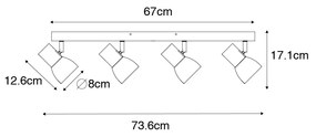 PlafondSpot / Opbouwspot / Plafondspot hout met wit verstelbaar 4-lichts - Thorin Landelijk / Rustiek E14 Binnenverlichting Lamp