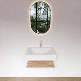 Zaro Alan badmeubel 60cm met planchet washed oak en vrijhangende wastafel cloud midden 1 kraangat talc