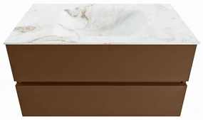 Mondiaz Vica DLux badmeubel 90cm rust 2 lades met wastafel frappe midden zonder kraangat