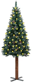vidaXL Kerstboom met LED's en hout en witte sneeuw smal 210 cm groen