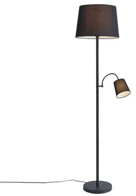 Klassieke vloerlamp zwart met zwarte kap en leeslampje - Retro Klassiek / Antiek E27 Binnenverlichting Lamp