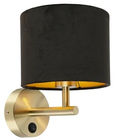 Klassieke wandlamp goud met zwarte velours kap - Combi Modern E27 rond Binnenverlichting Lamp