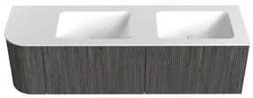 Mondiaz Kurve 155cm badmeubel ronding links shadow met 2 lades en 1 deur en wastafel cloud dubbel/rechts zonder kraangat