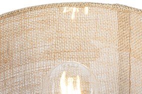 Landelijke tafellamp hout met linnen kap naturel 25 cm - Mels Landelijk E27 Binnenverlichting Lamp