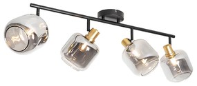 Smart PlafondSpot / Opbouwspot / Plafondspot zwart met goud met smoke glas 4-lichts incl. 4 Wifi P45 - Zuzanna Design E14 bol / globe / rond Binnenverlichting Lamp