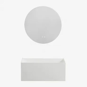 Nerine Zwevend Badkamermeubelset Van Hars Met Geïntegreerde Wastafel En Led-verlichting Wit & Round Led And Antifog Ø70 Cm Riben & Zonder Kraan -