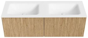 Mondiaz Kurve 130cm badmeubel oak met 2 lades en wastafel cloud dubbel zonder kraangat