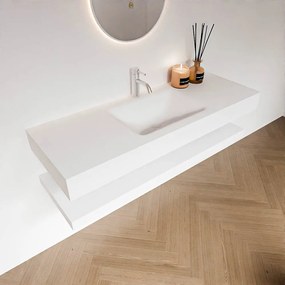 Zaro Alan badmeubel 130cm met planchet talc en vrijhangende wastafel cloud midden 1 kraangat talc