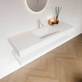 Zaro Alan badmeubel 130cm met planchet talc en vrijhangende wastafel cloud midden 1 kraangat talc