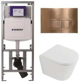 QeramiQ Dely Toiletset - 36.3x51.7cm - diepspoel - rimless - Geberit UP320 inbouwreservoir - softclose toilet zitting 35 mm - koperen bedieningsplaat - rechthoekige knoppen - mat wit SW1026254/SW1000767/0701131/SW706197