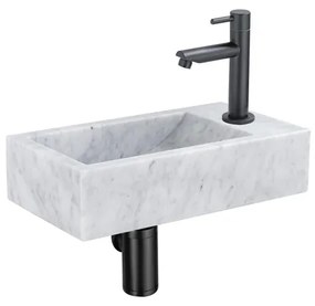 Saniclass Fuente fonteinset - 40x22 - 1 kraangat - rechts - marmer - fonteinkraan zwart mat - wit SW696235/SW696205/SW696215/SW728223