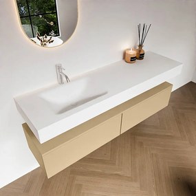 Zaro Alan badmeubel 160cm sand 2 lades met vrijhangende wastafel cloud links 1 kraangat talc