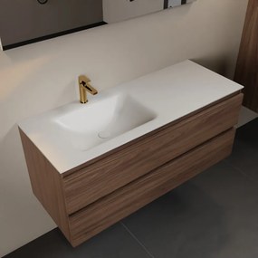 Mondiaz Aivy badmeubel 120cm mocha met wastafel solid surface talc links 1 kraangat en spiegel