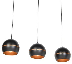Design hanglamp zwart met gouden binnenkant 3-lichts - Buell
