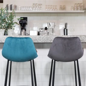 Dutchbone Franky Lage Fluwelen Barstoel Blauw