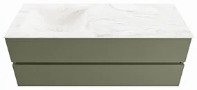 Mondiaz Vica DLux badmeubel 130cm army 2 lades met wastafel ostra links zonder kraangat