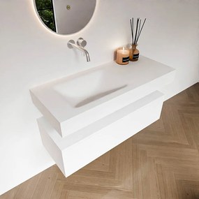Zaro Alan badmeubel 110cm talc 1 lade met vrijhangende wastafel cloud links zonder kraangat talc