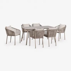 Rechthoekige Eettafelset 160x90 Cm Met 6 Eetkamerstoelen Van Gevlochten Touw Arhiza Classic Moka Bruin - Sklum