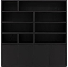 Goossens Buffetkast Barcelona, 4 deuren 9 open vakken, zwart eiken, 208 x 212 x 45 cm, stijlvol landelijk