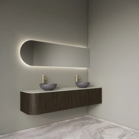 Gliss Design Alluro badmeubel ribbelfront met ronding links 180cm charcoal en wit marmer toppaneel