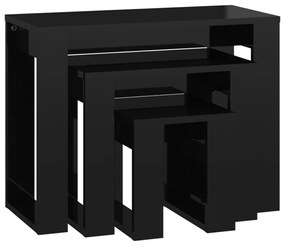 vidaXL 3-delige Tafeltjesset bewerkt hout hoogglans zwart