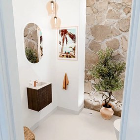 Mondiaz Joya DLux 40cm toiletmeubel walnut met wastafel faye rechts 1 kraangat meli