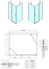 Polysan Zoom Line Black zwarte douchecabine 100x80cm anti-kalk