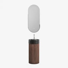 Houten Badkamermeubelset Met Geïntegreerde Maude Keramische Wastafel Donker Hout & Oval Led And Antifog Black 45x105 Cm Vacson & Chroom - Sklum