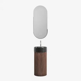 Houten Badkamermeubelset Met Geïntegreerde Maude Keramische Wastafel Donker Hout & Oval Led And Antifog Black 45x105 Cm Vacson & - Sklum
