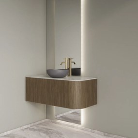 Gliss Design Alluro badmeubel ribbelfront met ronding rechts 100cm ash grey en wit marmer toppaneel