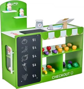 VEVOR Kruidenierswinkel Speelset, 35-delige houten supermarkt speelset met boodschappentas, lopende band, scanner, kassa, realistische groenten en fruit, voor kinderen vanaf 3 jaar