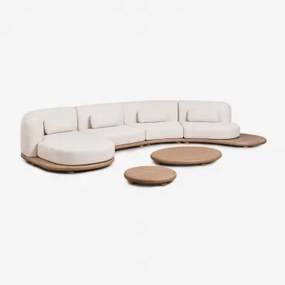 Tuinset Met Modulaire Linker Chaise Longue Bank Van 4 Delen En 2 Salontafels Van Acaciahout Gerard Lichte Acaciekleur - Sklum