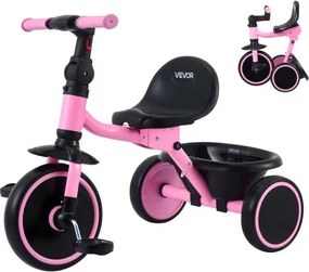 VEVOR driewieler voor kinderen van 2 tot 5 jaar, loopfiets met verstelbare zitting, opbergmand en frame van koolstofstaal, opvouwbare kinderdriewieler met handvatten, cadeau voor jongens en meisjes