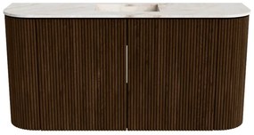 Mondiaz Joya DLux 85cm toiletmeubel ronding links/rechts walnut met wastafel faye midden 1 kraangat frappe