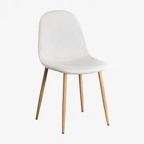 Set Van 4 Glamm Eetkamerstoelen Natuurlijk Hout & Corduroy Beige – Linnen & Pana - Sklum