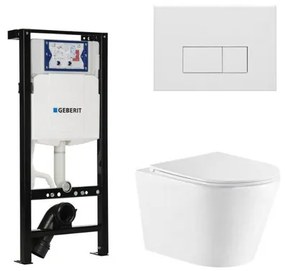 QeramiQ Dely Toiletset - 36.3x51.7cm - diepspoel - rimless - Geberit UP320 plieger inbouwreservoir - softclose toiletzitting - mat witte bedieningsplaat - rechtehoekige knoppen - wit glans SW1026255/SW1381697/SW706191/SW1159504