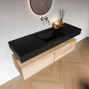 Zaro Alan badmeubel 140cm washed oak 2 lades met vrijhangende wastafel cloud midden zonder kraangat urban