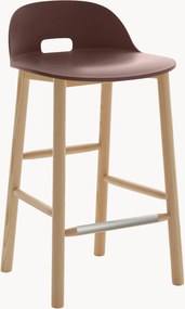 Handgemaakte barkruk Alfi Low Back met essenhouten poten
