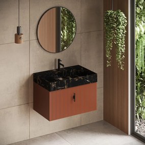 Muebles Zahora badmeubel ribbelfront 80cm terracotta met Portoro Gold wastafel met kraangat