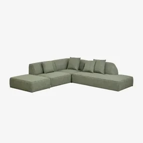 Cardea 3-delige Modulaire Hoekbank Met Chaise Longue Rechts En Gestoffeerde Poef Bouclé Groen – Salie - Sklum