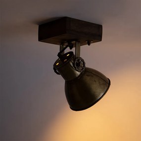 Industriële plafondspot brons met hout 18 cm - Mangoes