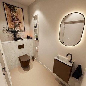 MONDIAZ TURE-DLUX 40cm toiletmeubel Rust. EDEN wastafel Ostra positie links. Met 1 kraangat. TUREDX40RUSL1OST