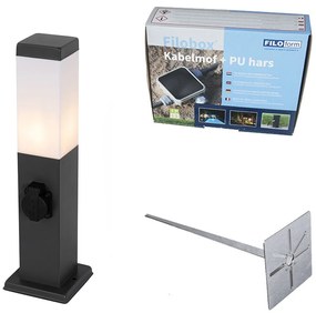 Buitenlamp antraciet met grondpin en kabelmof 45cm incl. stopcontact IP44 - Malios Modern E27 IP44 Buitenverlichting
