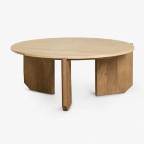 Ronde Salontafel Lavinia In Natuursteen En Mangohout Travertine & Natuurlijk Hout & Ø70 Cm - Sklum