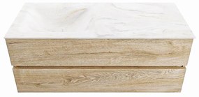 Mondiaz Vica DLux badmeubel 120cm washed oak 2 lades met wastafel ostra links 1 kraangat