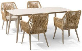 Tuinset 4 personen 180 cm Aluminium/rope Taupe Coco Vedra/Vienna