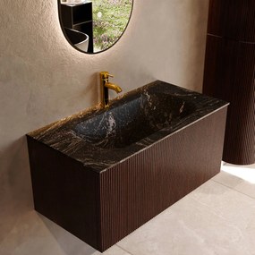 Mondiaz Kurve-dlux 90cm badmeubel ruby met 1 lade en wastafel big small midden 1 kraangat lava
