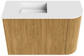 Mondiaz Joya 60cm toiletmeubel ronding rechts oak met wastafel faye links zonder kraangat talc