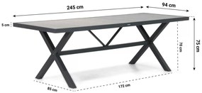 Tuinset 6 personen 245 cm Kunststof Grijs Lifestyle Garden Furniture Salina/Crossley