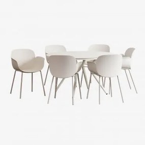 Aluminium Ronde Tafelset (ø125 Cm) Valerie En 6 Lynette Tuinstoelen Steen Wit - Sklum